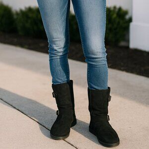 UGG Women’s Sutter Black Suede Tall Buckle Boots – Size 9 (Style #100537)